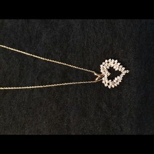 14k Gold Heart Necklace with Simulated Diamonds 18” Gold Chain.